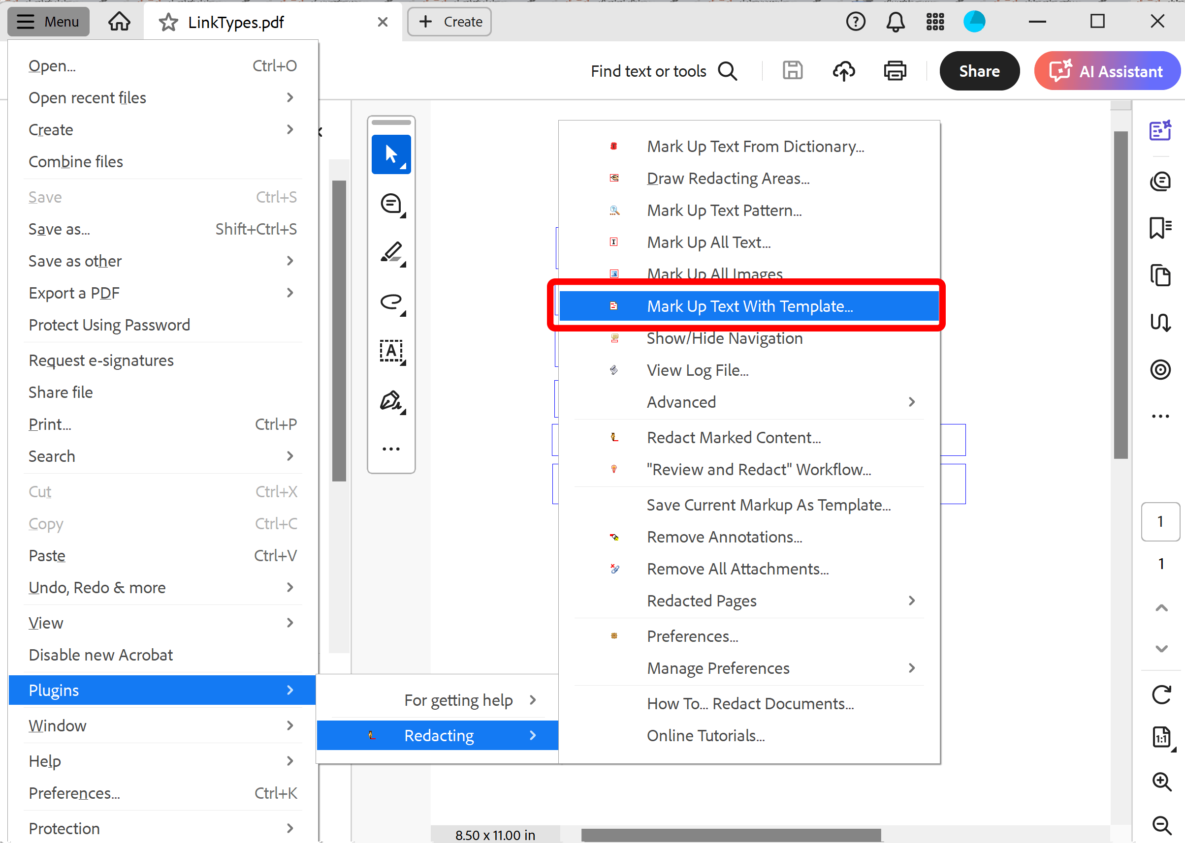 Select Markup with Template from the menu
