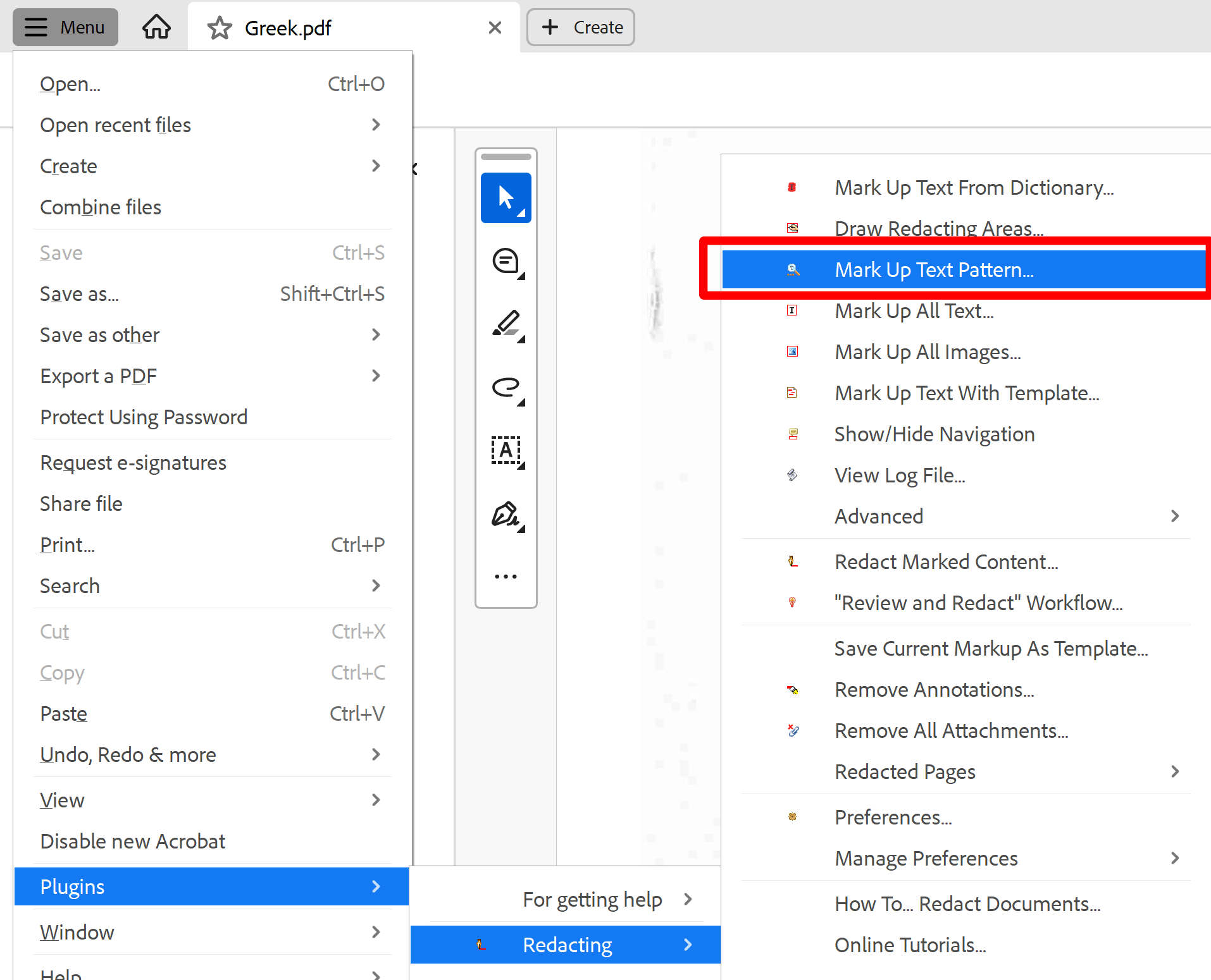 Select Mark Up Text Patterns from the main menu
