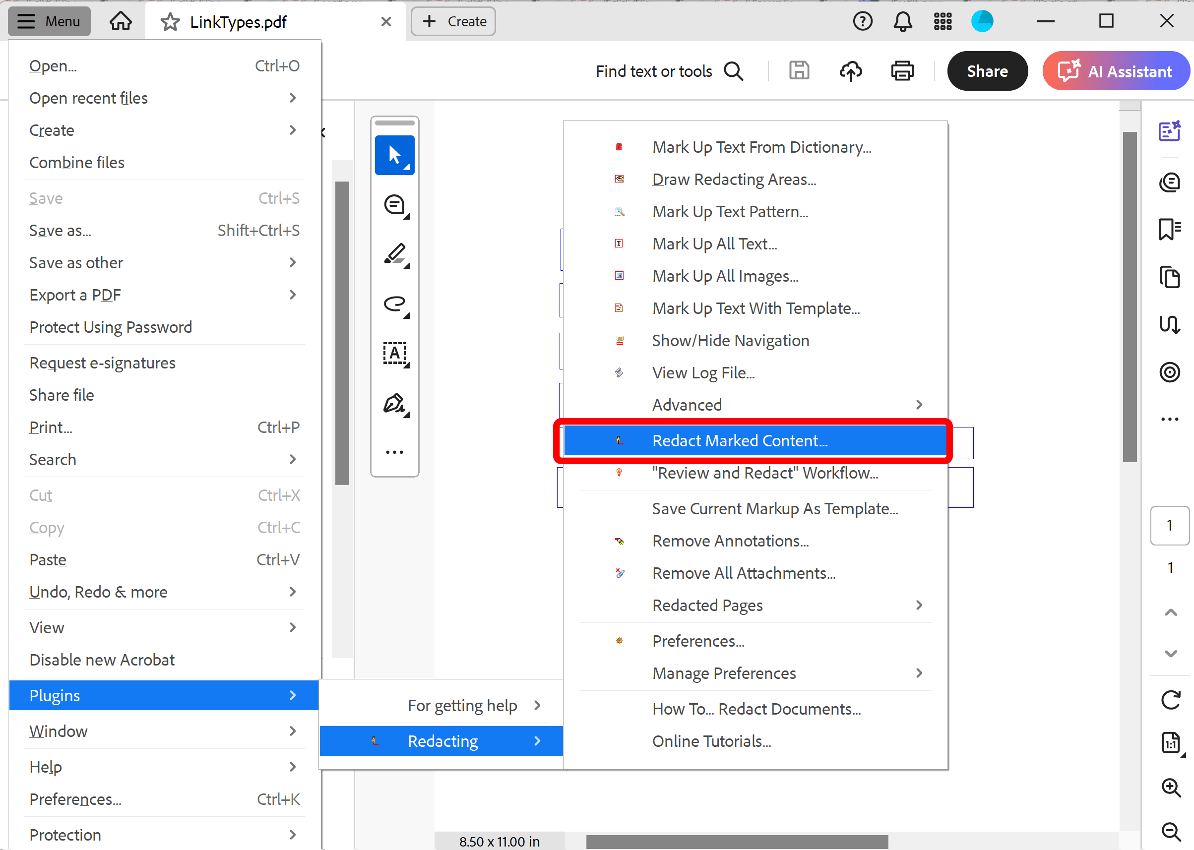 Select Redact marked content from the menu 