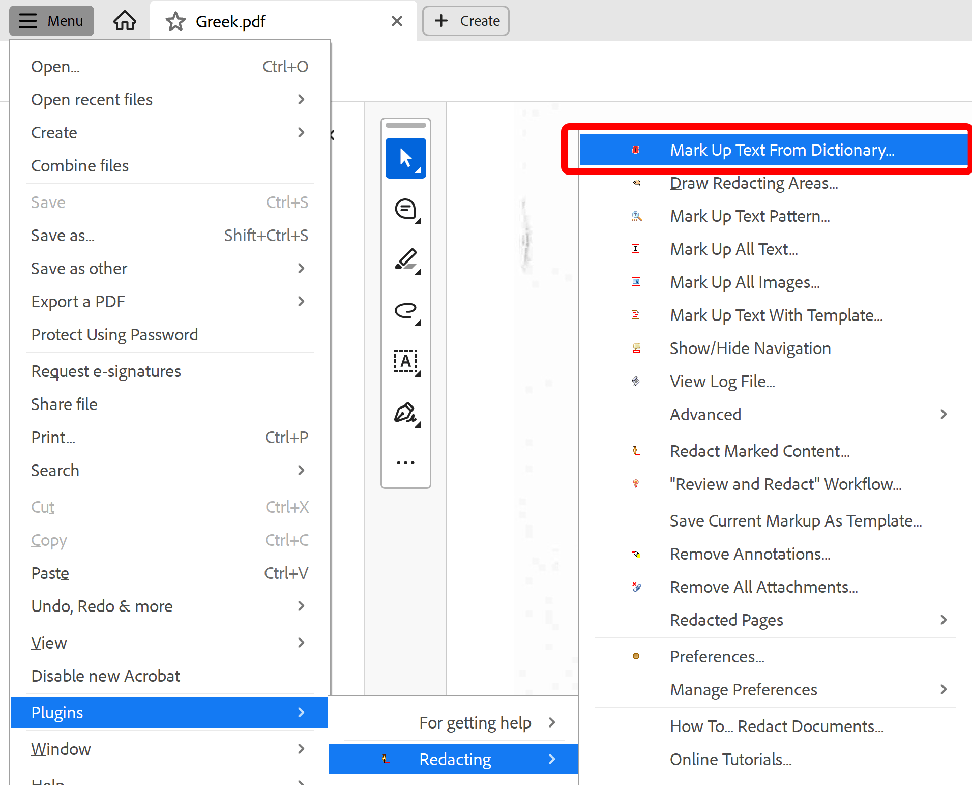Select Mark Up Text From Dictionary from the main menu