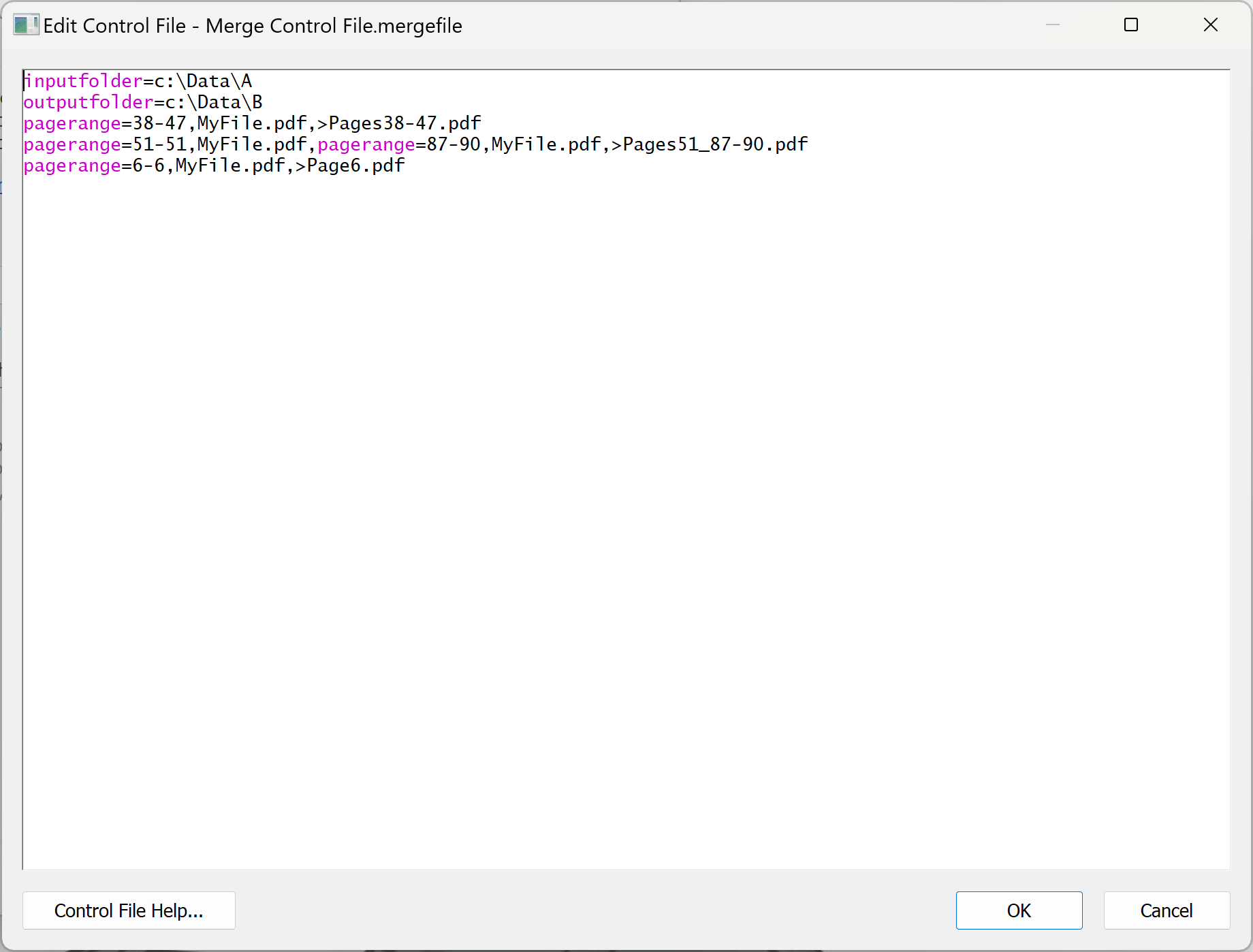 Create a control file