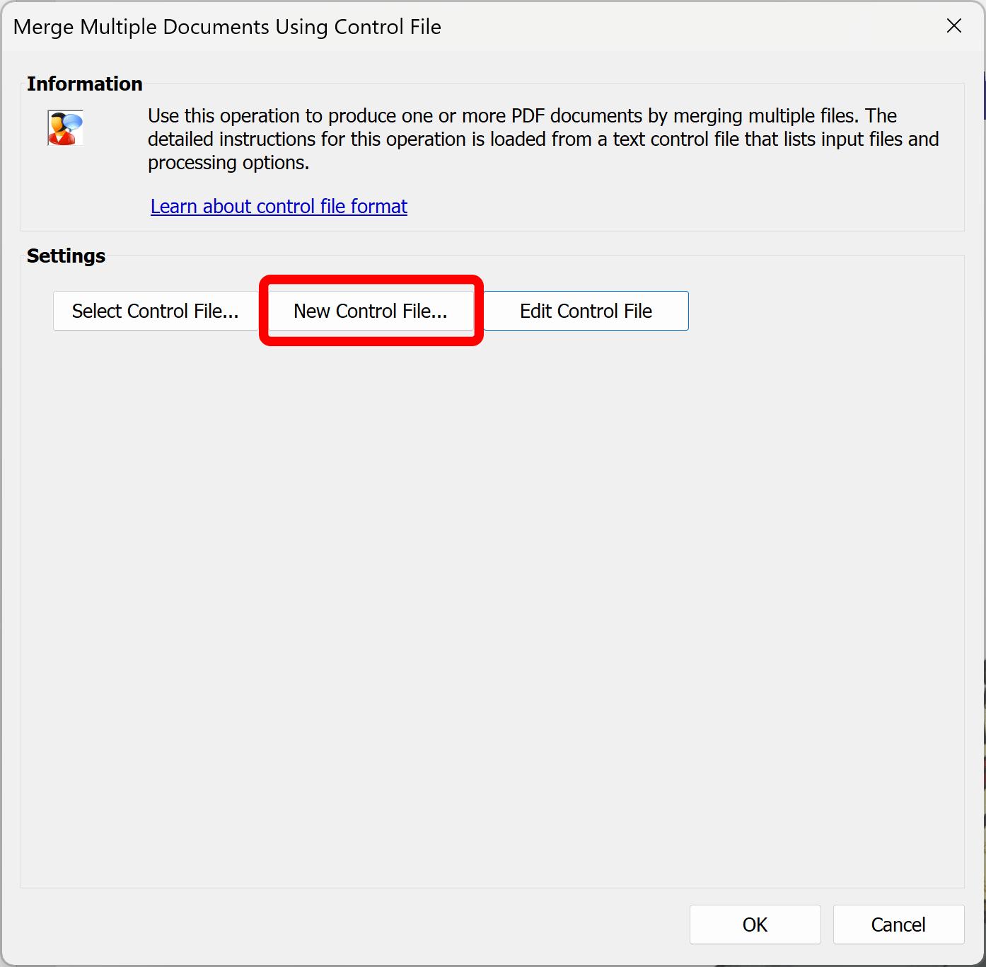 Click New Control File button