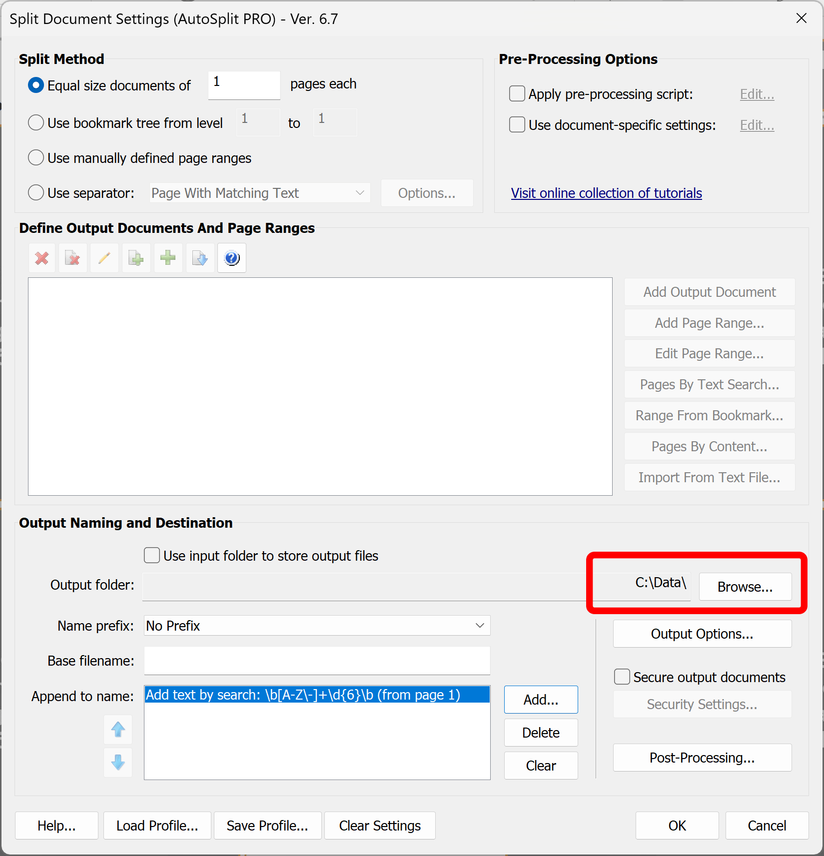 Specify an output folder