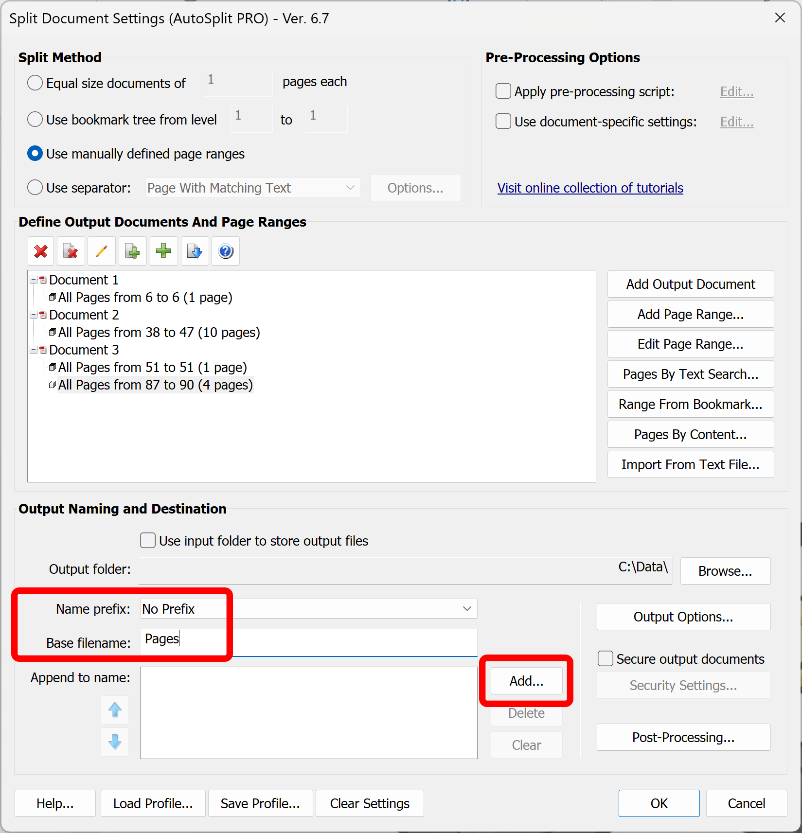 Specify file naming