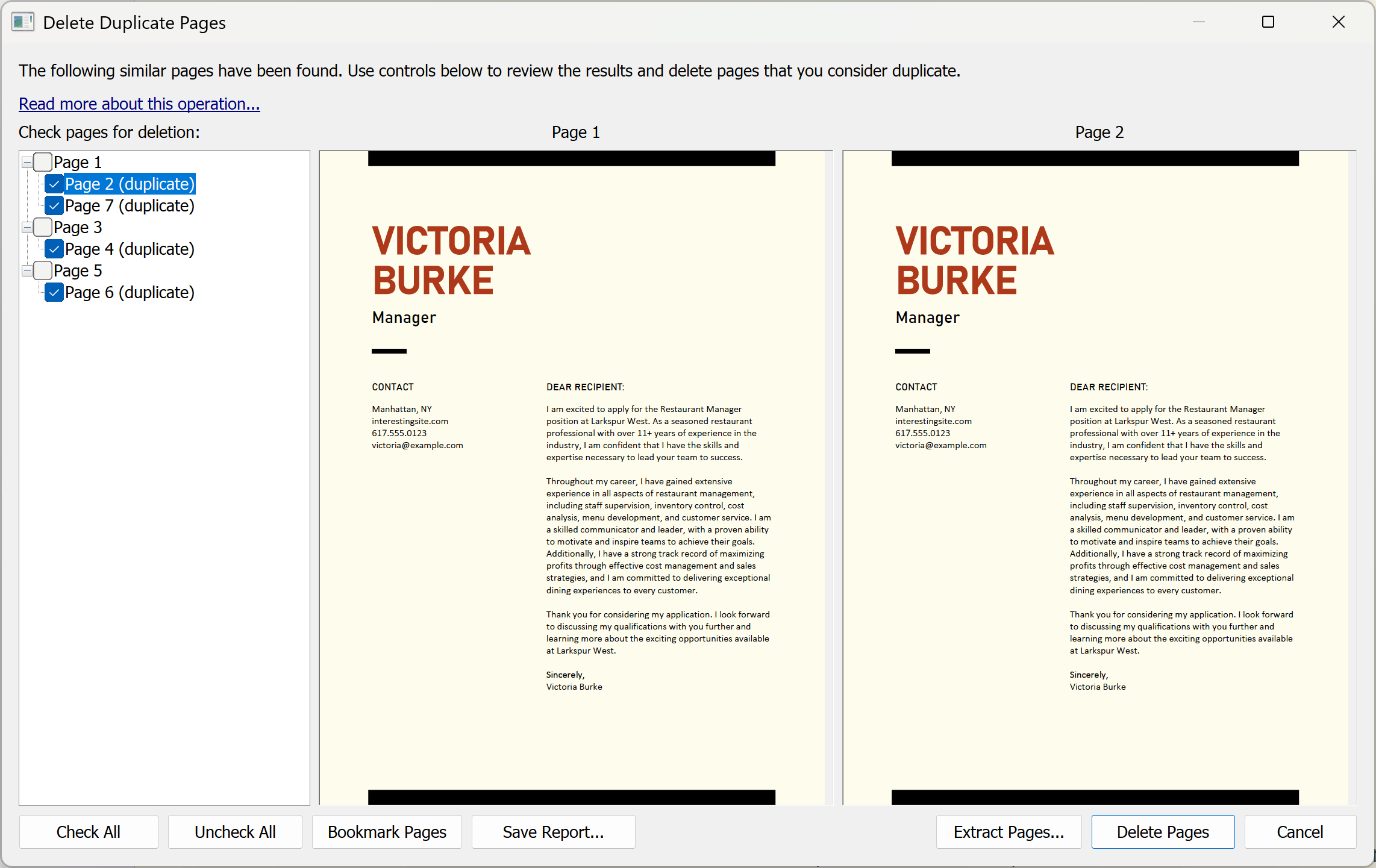 Inspect duplicate pages
