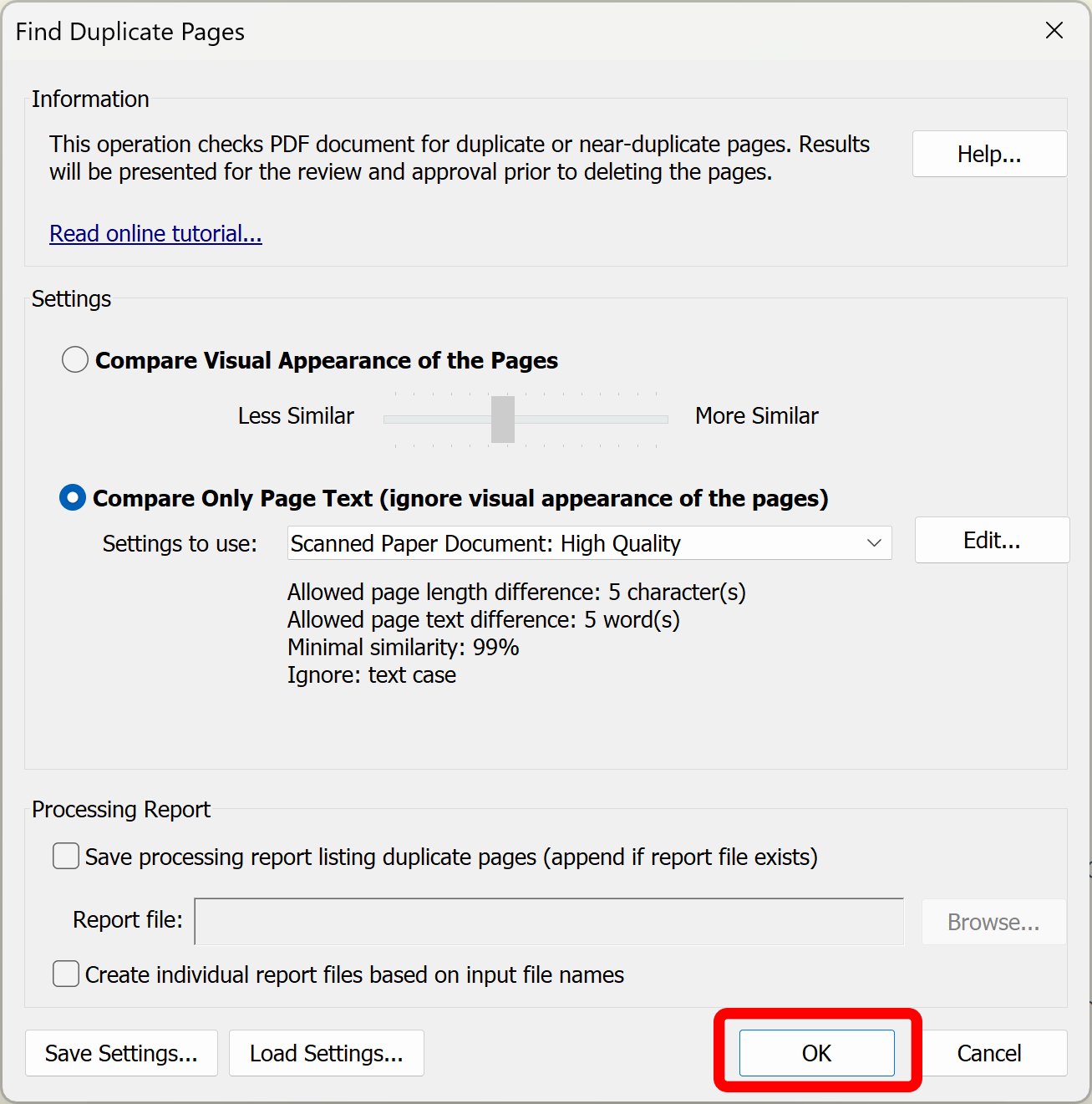 Click OK to start processing