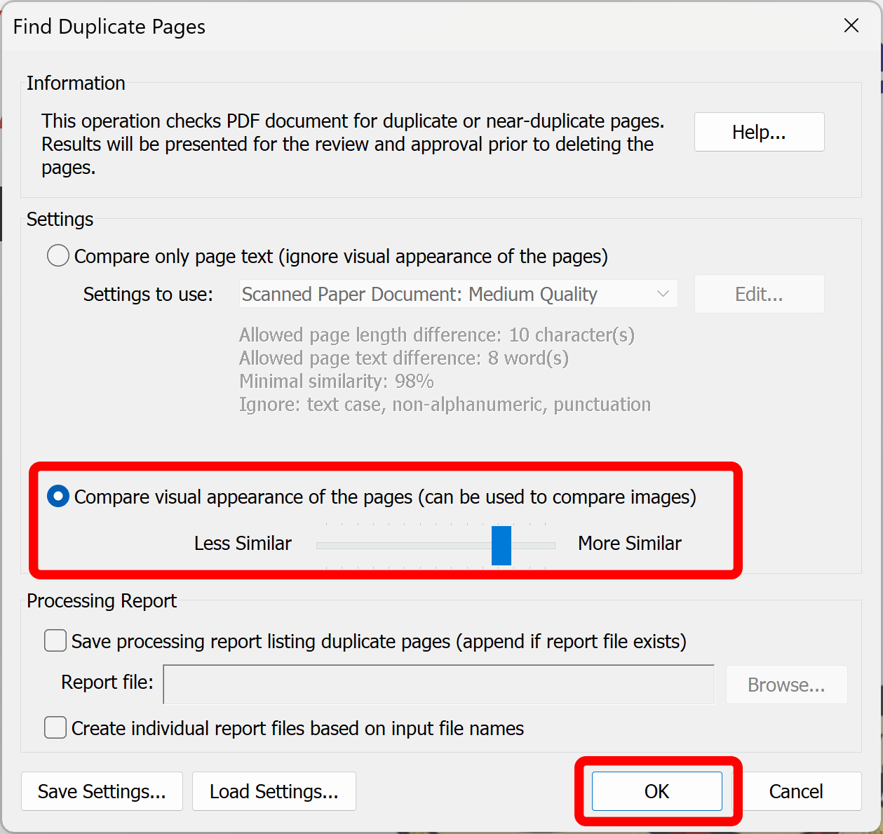 Select compare visual appearance