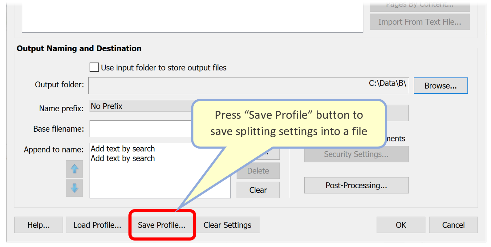 Save settings profile into a file