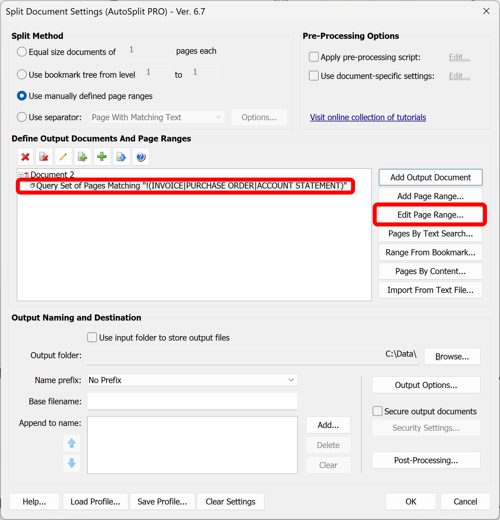 press edit page range button