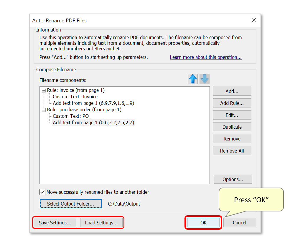 save/confirm settings