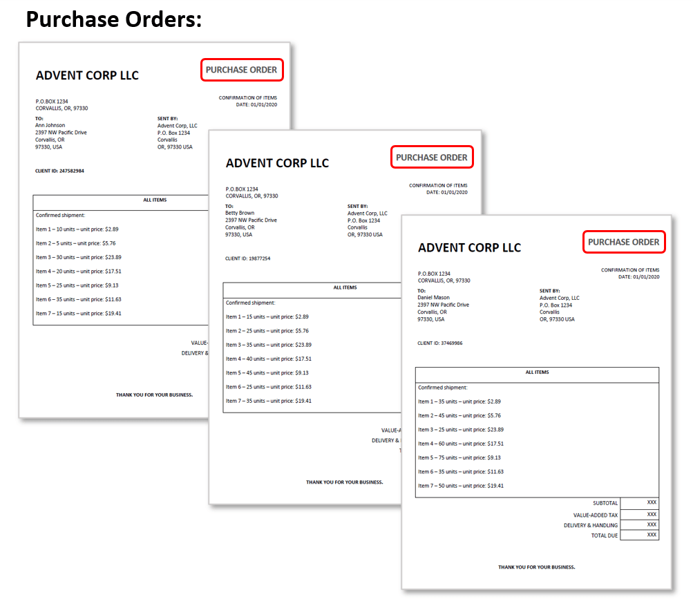 input purchase orders