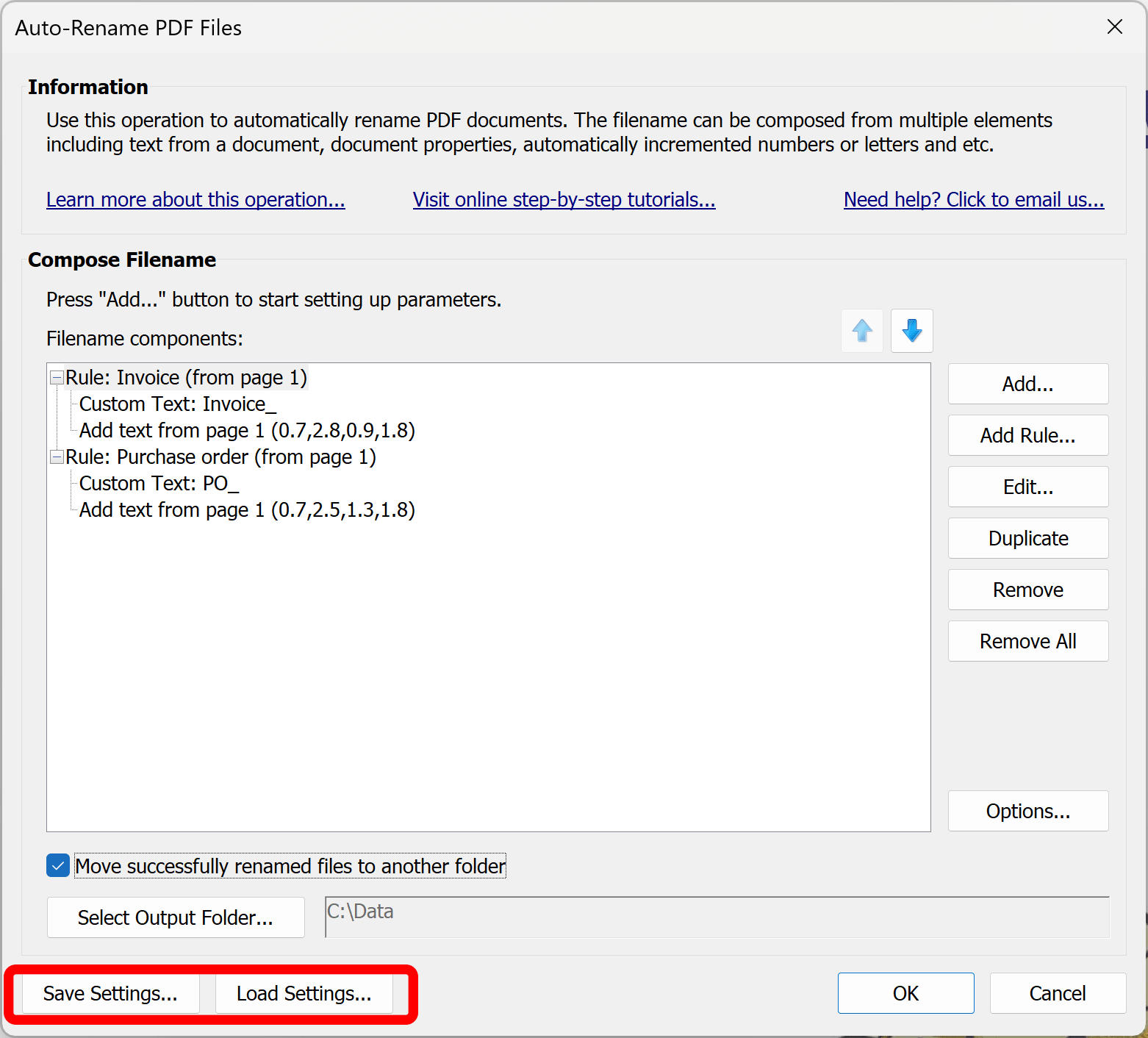save/confirm settings