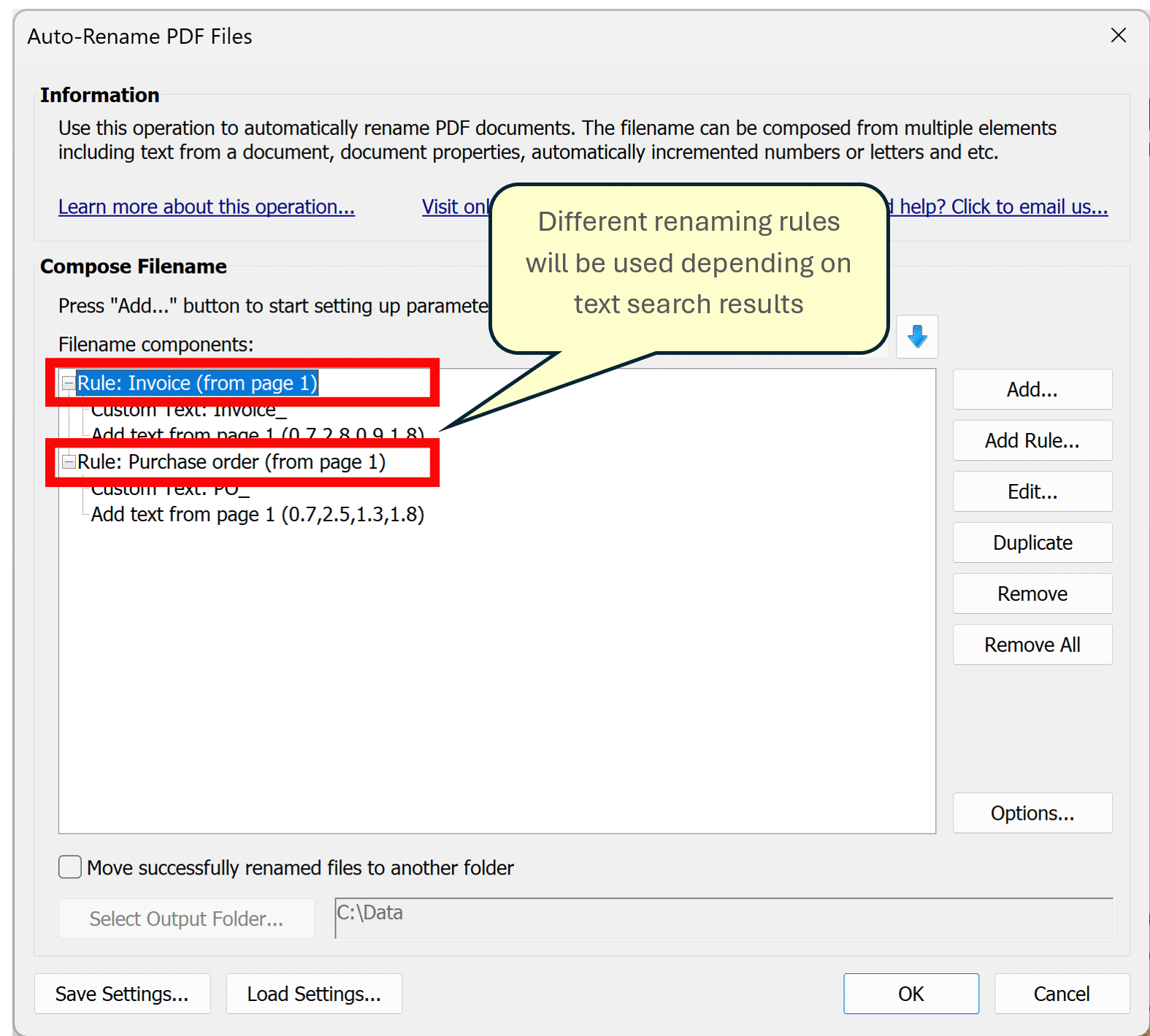 Different rules willbe used depending on search results