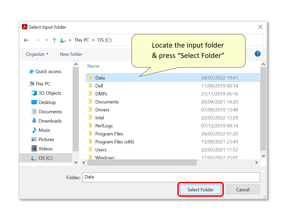 locate input folder