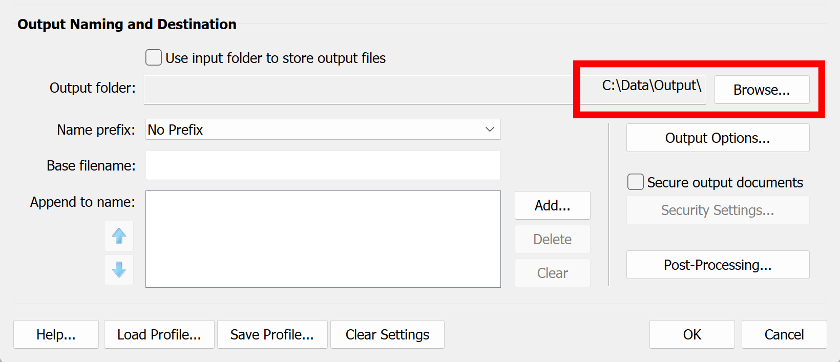 Press Browse button to select output folder