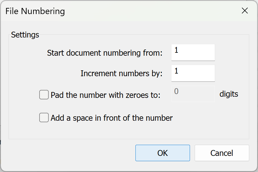 Select auto-incrementing number option