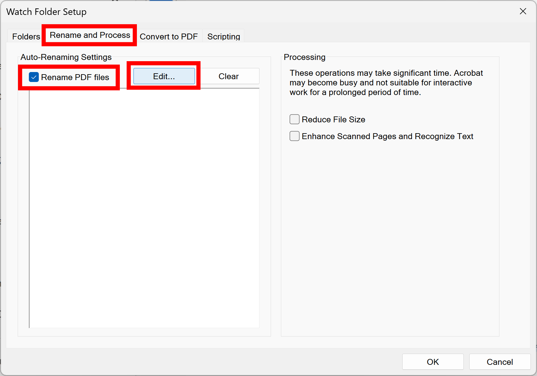 Select auto-renaming option for PDF files