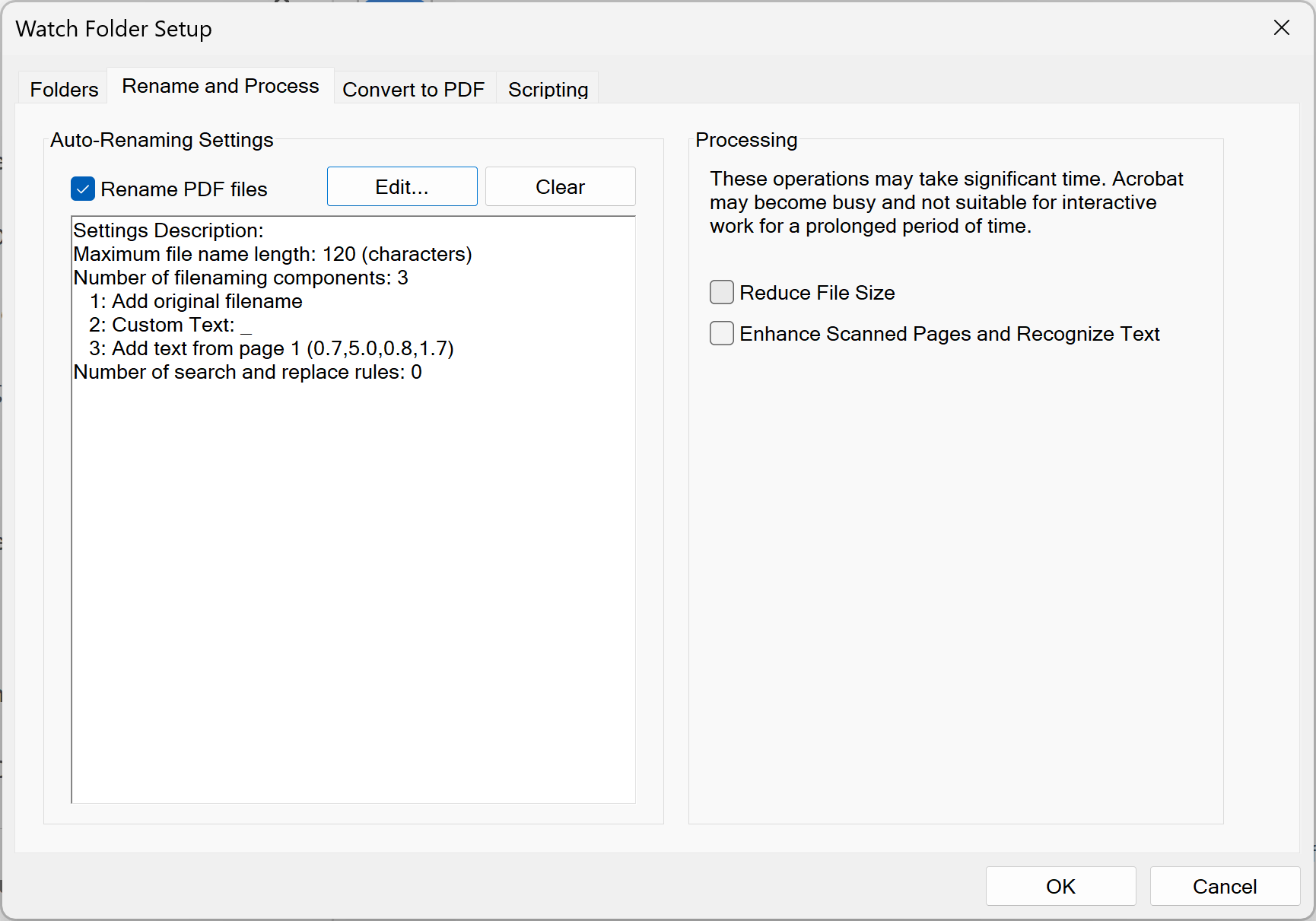 Select auto-renaming option for PDF files