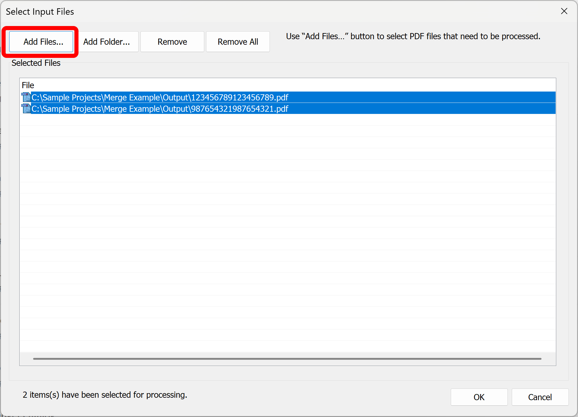 Select input files for renaming