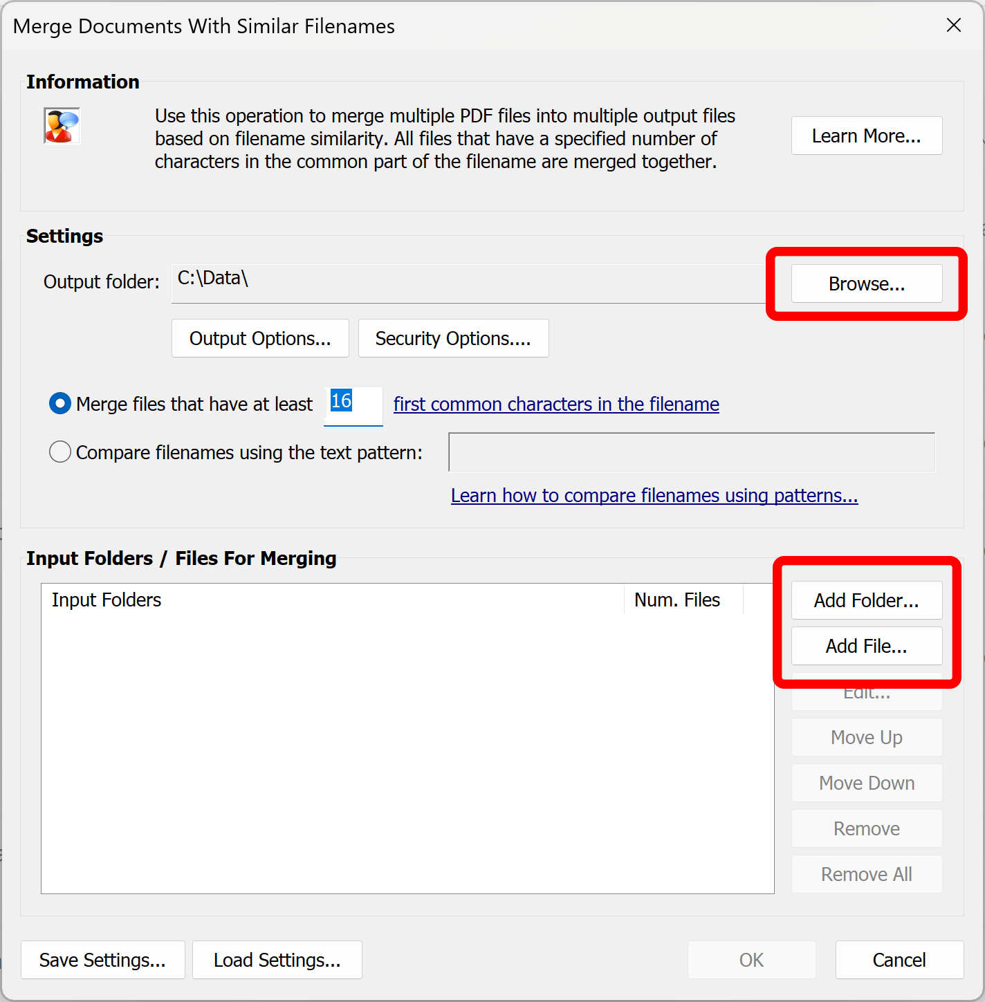 Specify merging settings