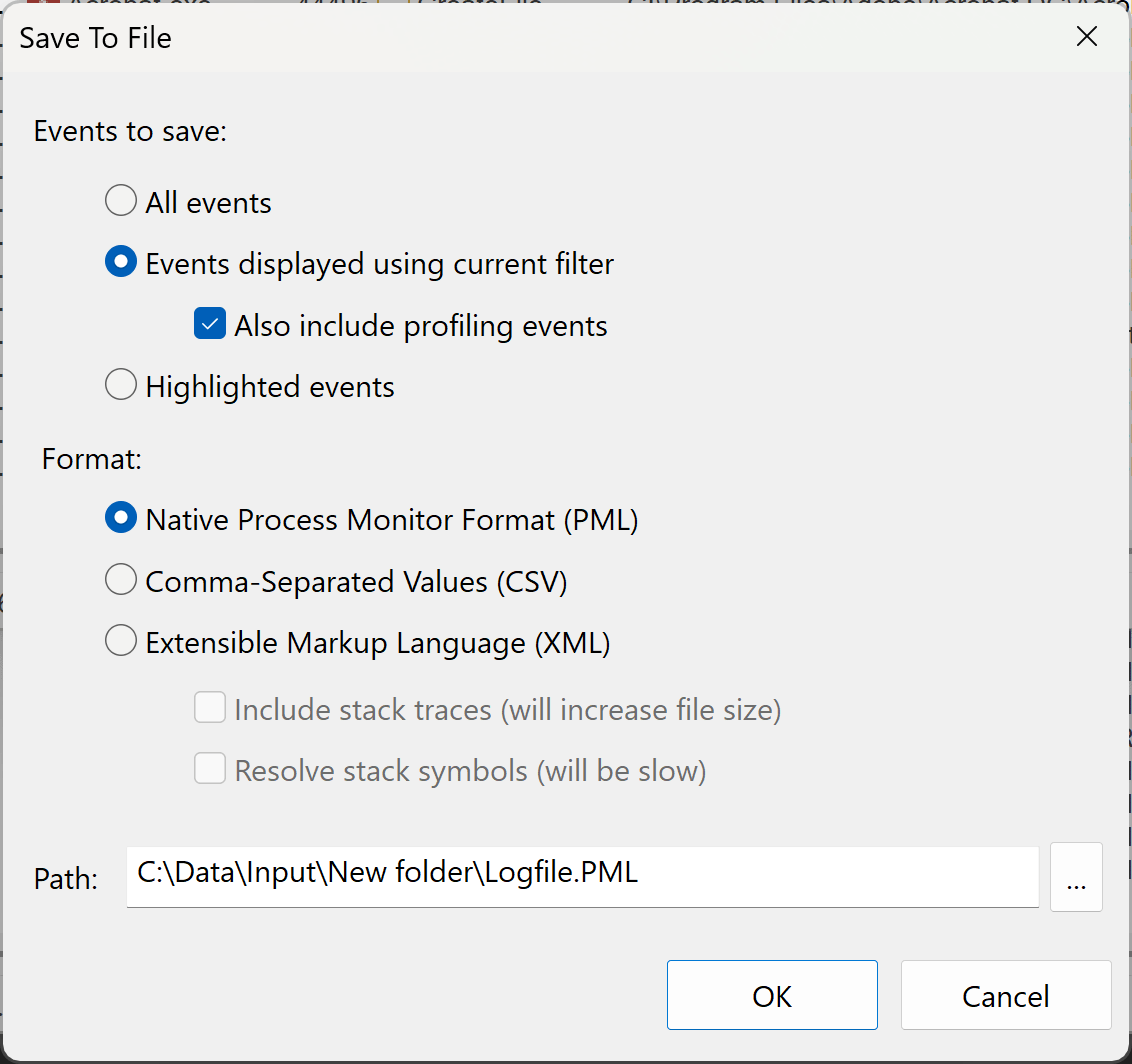 Save events into a file