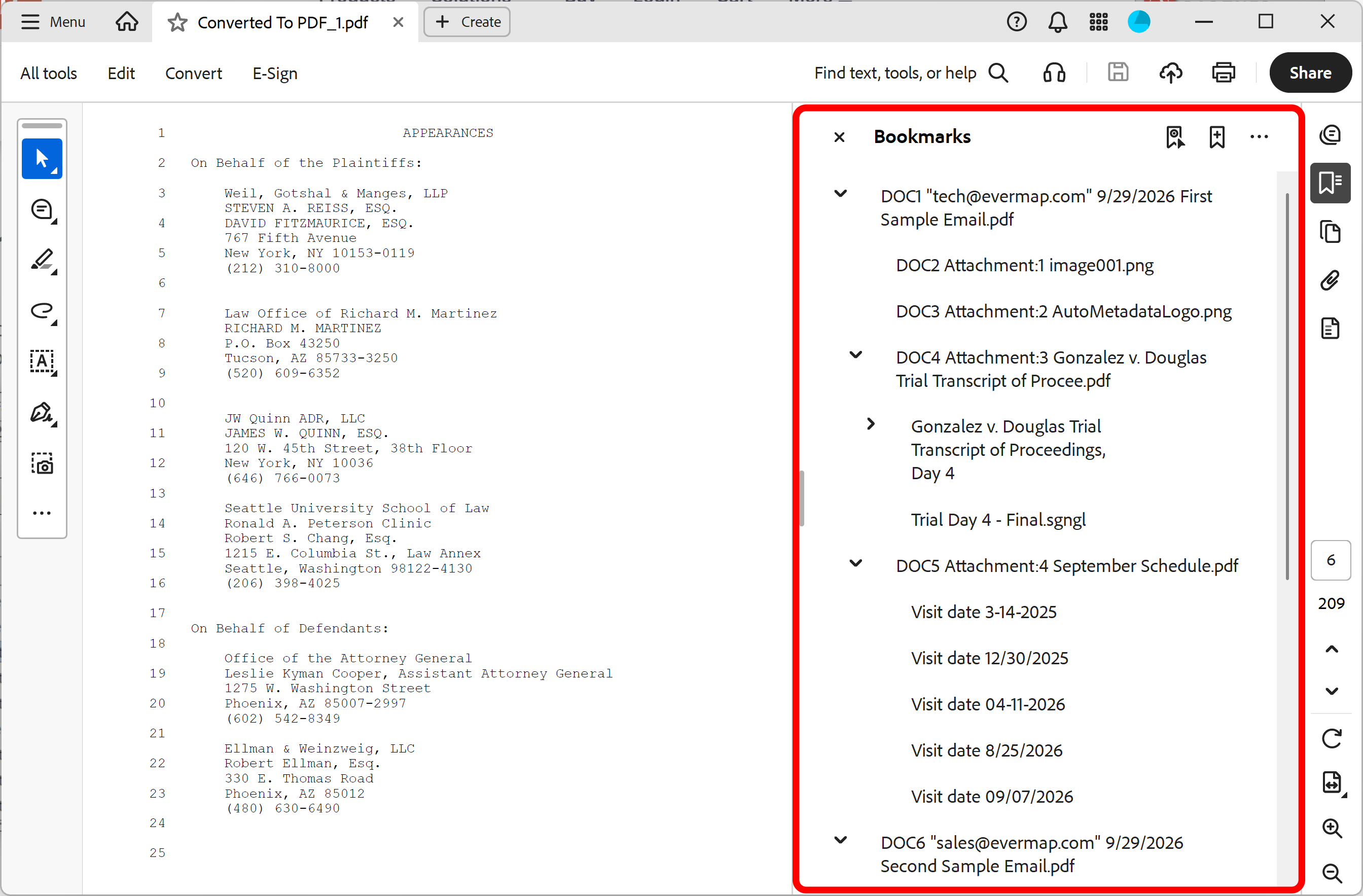 Bookmarking emails and file attachments