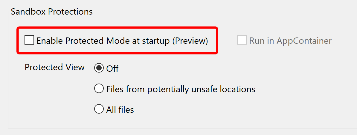 protected mode checkbox